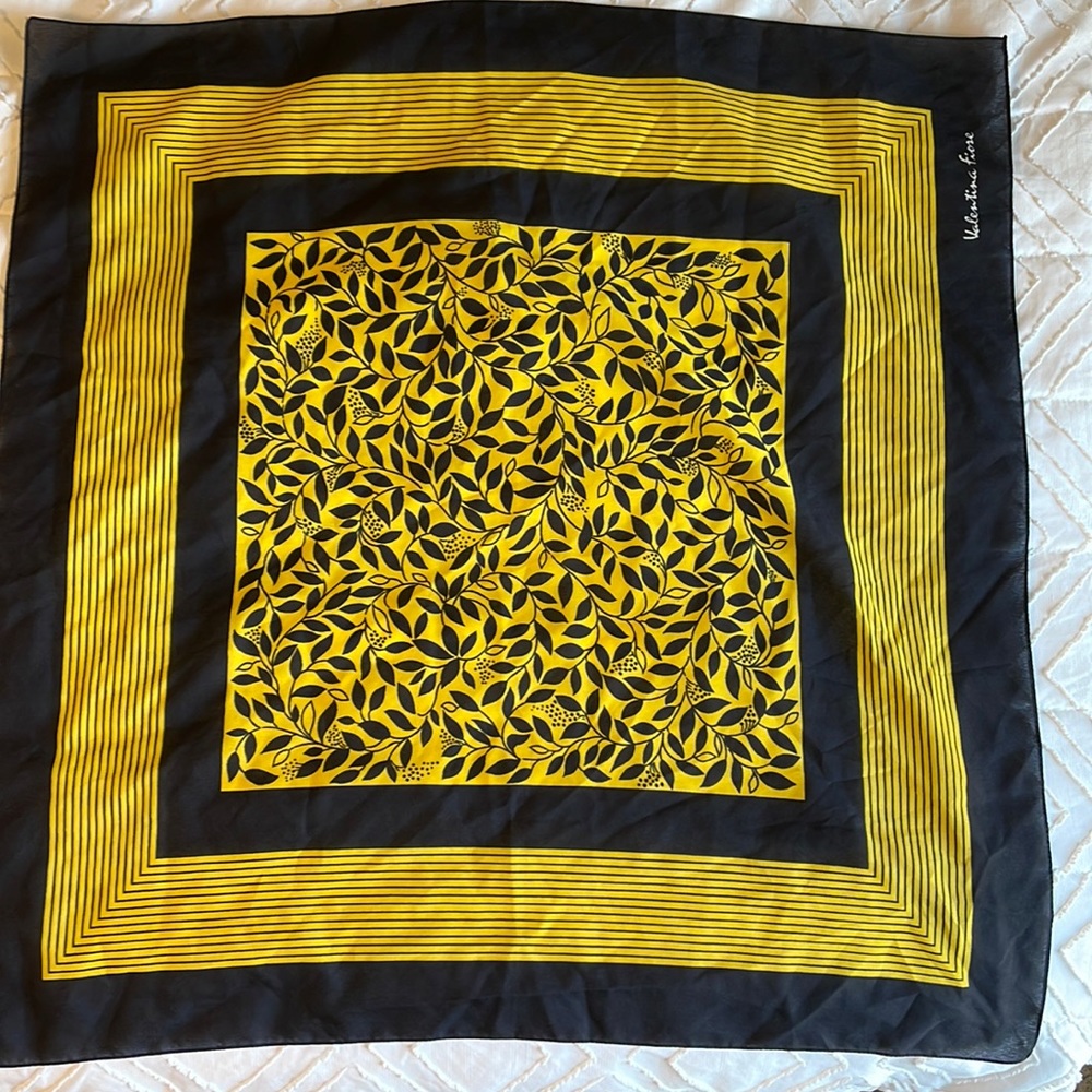 - Vintage square scarf Valentina fiore yellow and black scarf